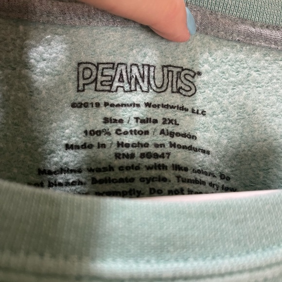 Peanuts 100% Cotton Teal Crew Neck Sweatshirt with Snoopy Design Size 2X - Picture 4 of 4
